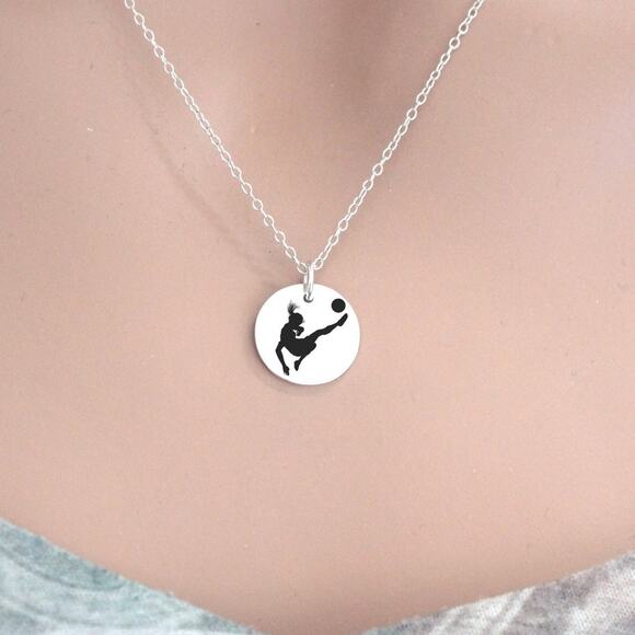 Sterling Silver Custom Engraved Soccer Girl Necklace - Picture 2 of 5